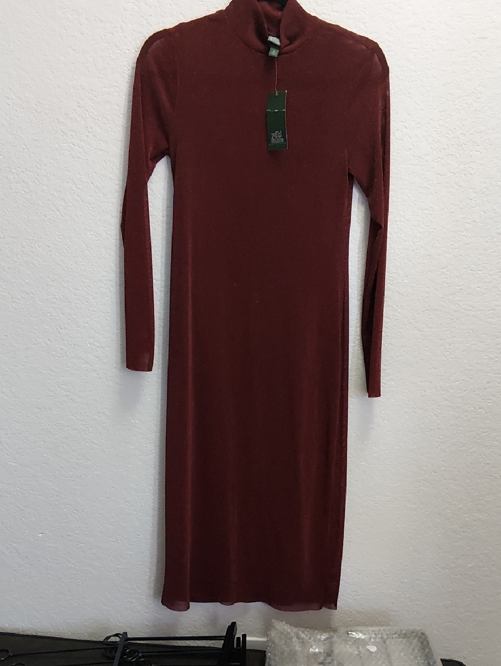 wild fable Long Sleeve Turtleneck Midi Dress - Burgundy